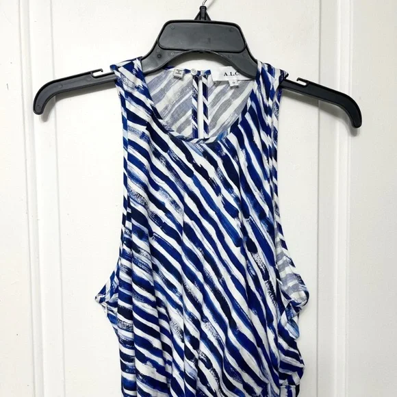 New A.L.C. Rue Stripe Ruched Silk Blend Dress in White Blue Size 14 - Picture 7 of 13